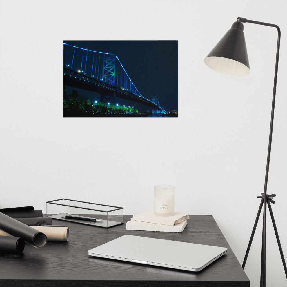 Ben Franklin Bridge Night Urban Landscape Photo Unframed Wall Art Print, 12" X 18"