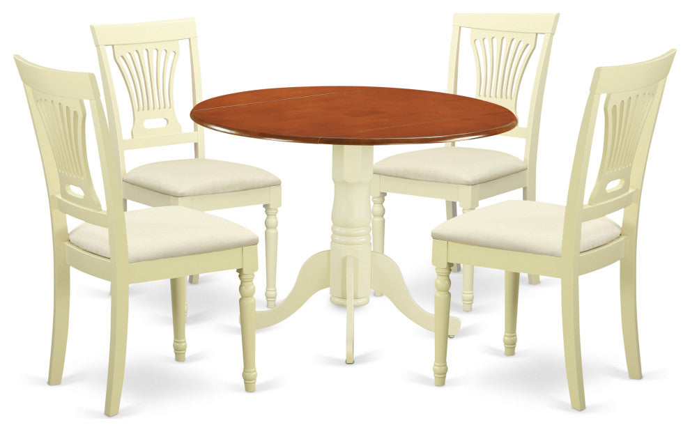 5 Pc Kitchen Set -Dining Table, 4 Wooden Kitchen Chairs In Buttermilk, Cherry