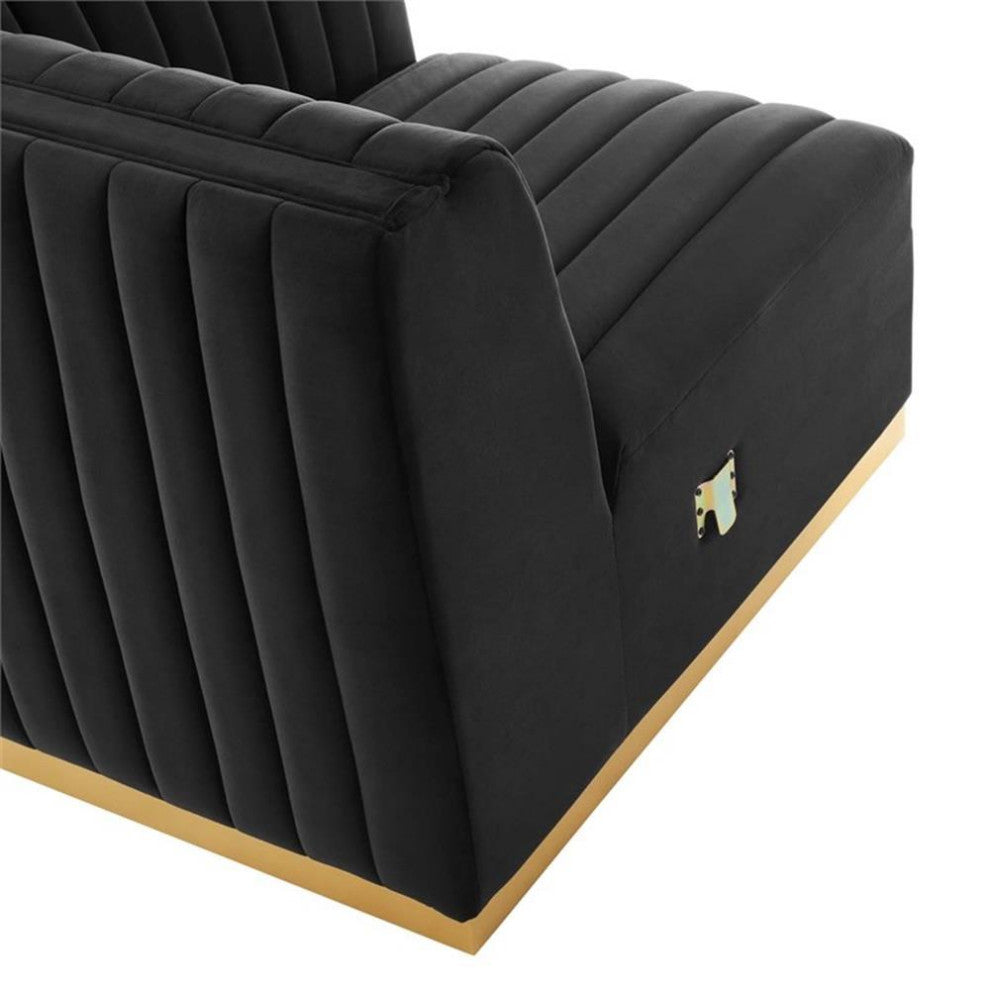 Modway Conjure Channel Tufted Performance Velvet Right-Arm Chair in Gold/Black
