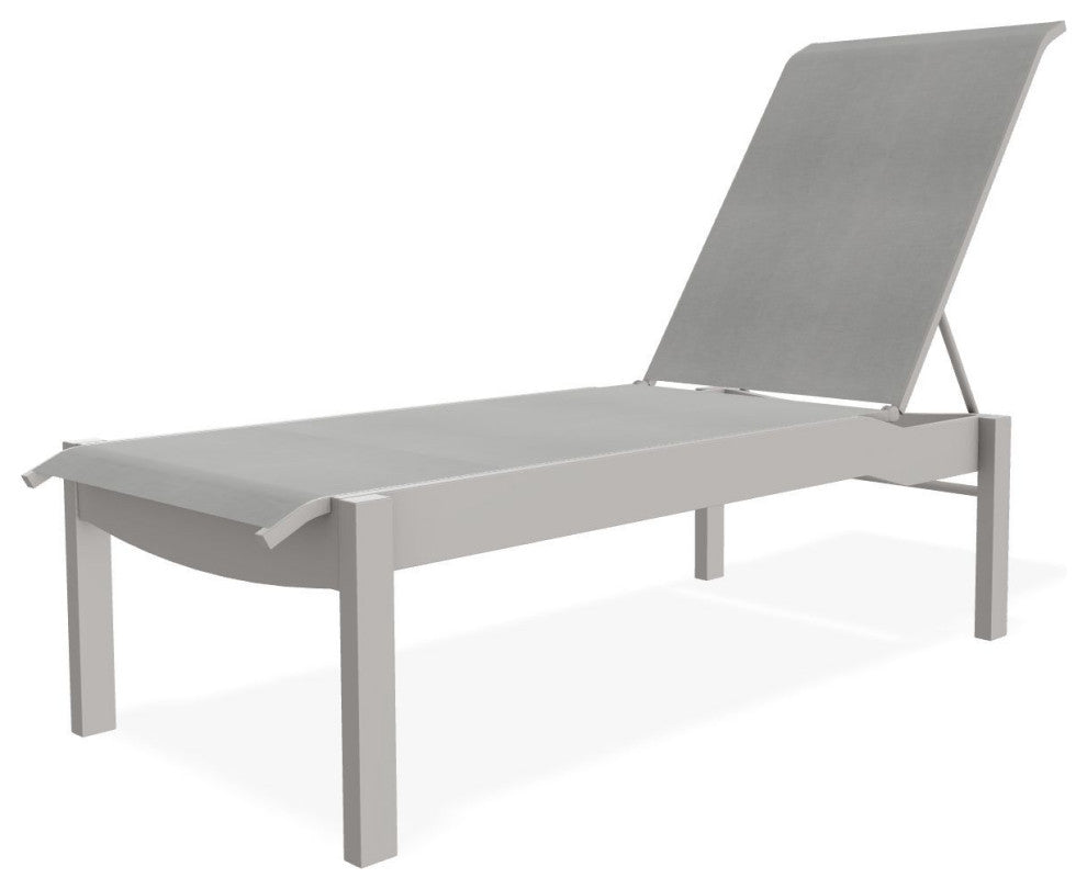 Leeward Sling Stackable Outdoor Chaise Lounge, Alloy/Warm Gray