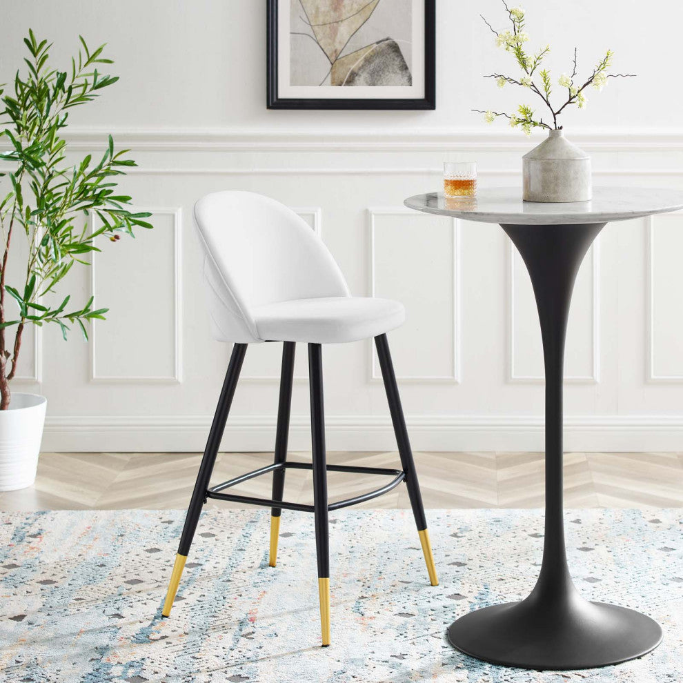 Bar Stool Chair Barstool, Set of 2, Velvet, Metal, White, Modern, Bar Pub Bistro