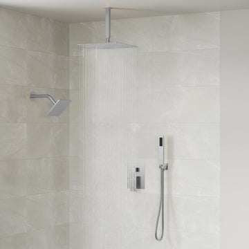 Dual Heads 3-Functions Shower System With Pressure Balancing Rough-In Valve, Brushed Nickel