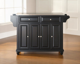 Cambridge Stainless Steel Top Kitchen Island, Black Finish