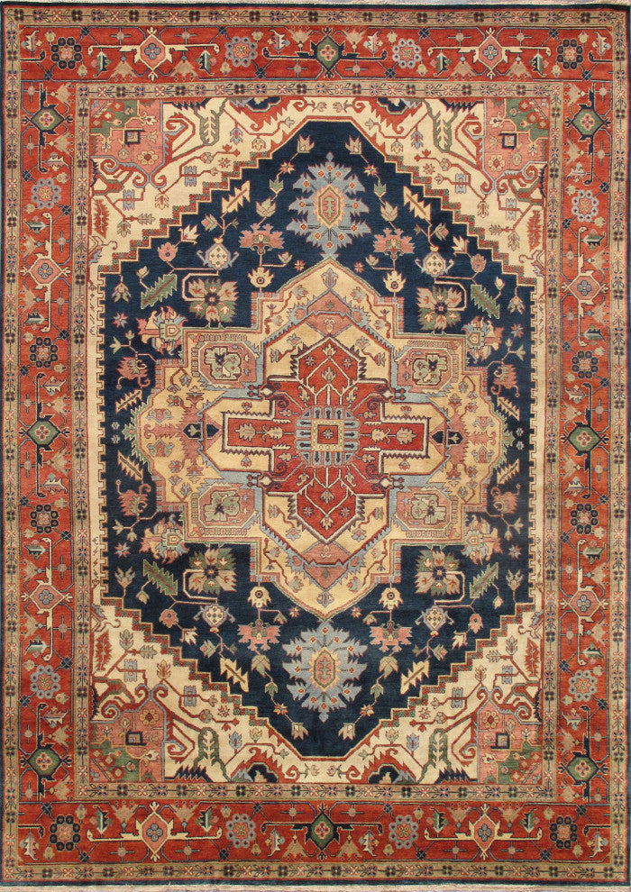 Pasargad Home Serapi Collection Hand-Knotted Navy Wool Area Rug, 8'x9'11"