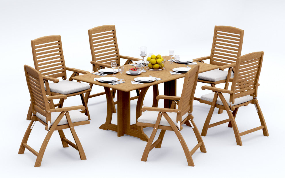 7-Piece Outdoor Teak Dining Set, 69" Table, 6 Ashley Arm Chairs