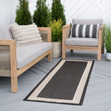 Elgin Transitional Striped Border Black/Cream Indoor/Outdoor Runner Rug, 2'x7'