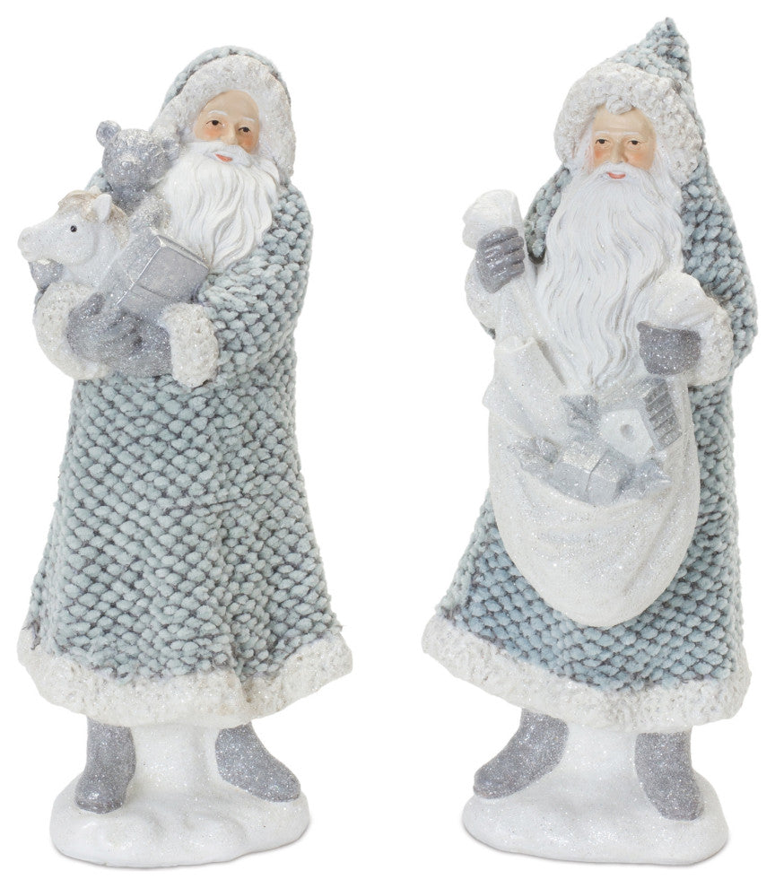 Santa With Sweater Coat Figurine, 2-Piece Set
