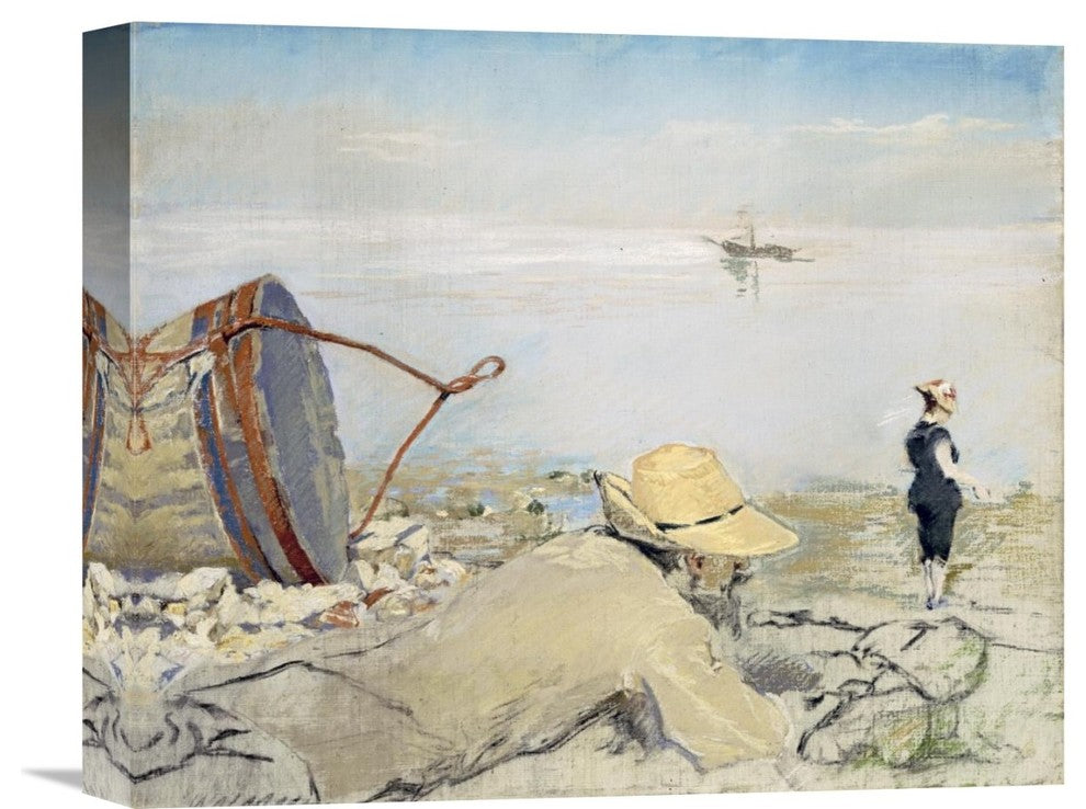 "On the Shingle, Honfleur" Stretched Canvas Giclee by Eva Gonzales, 16"x13"
