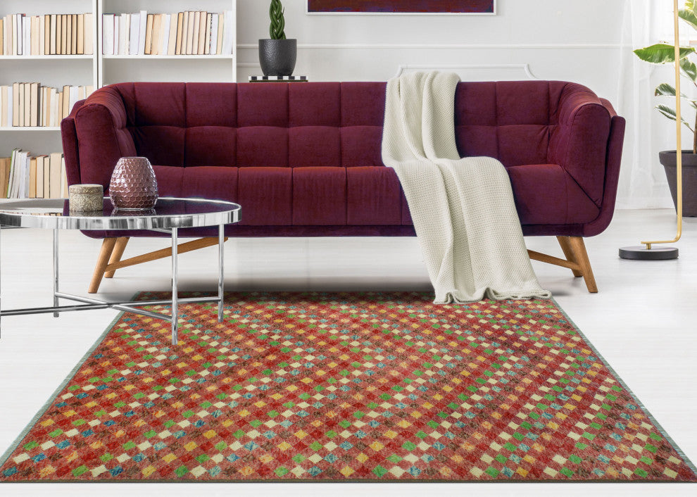 Balochi Bella Rose/Green Rug, 4'11x8'0