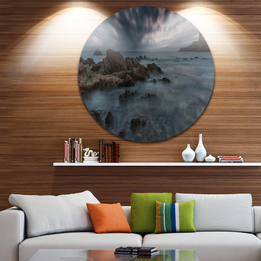 French Riviera Coastline, Landscape Photography Disc Metal Artwork, 11"