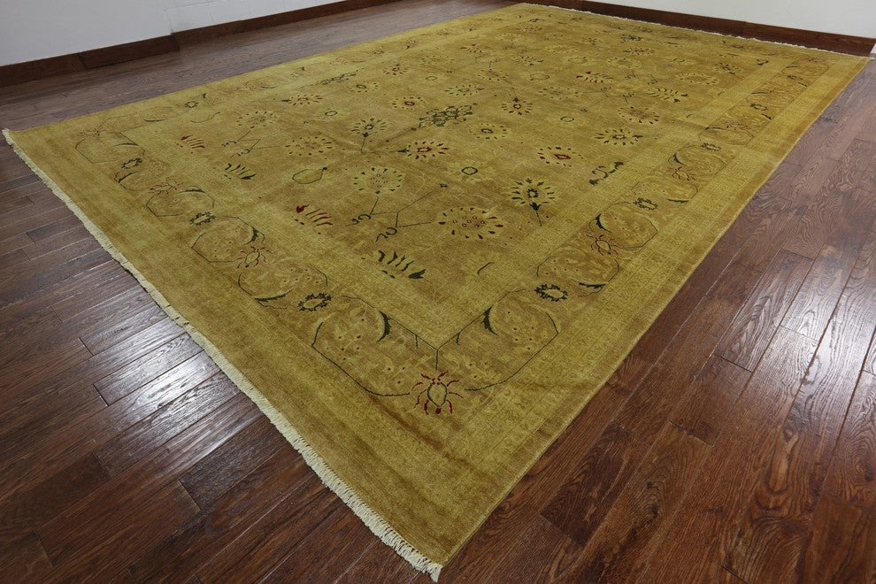 Oushak Handmade Oriental Hand-Knotted Ivory Wool Area Rug, Ivory, 12'x18'