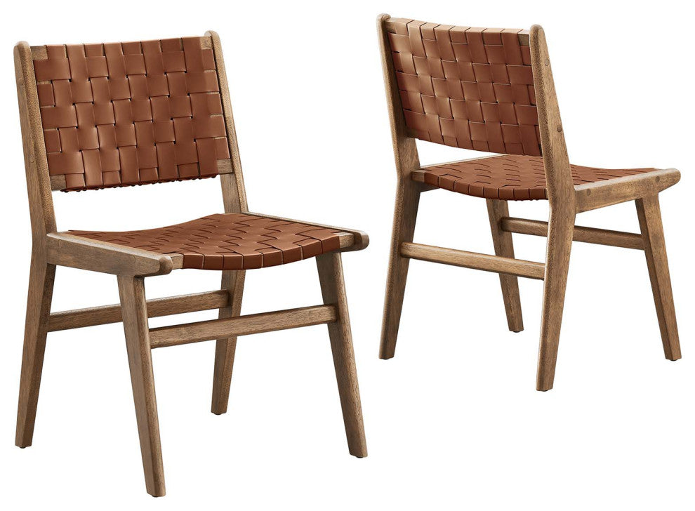 Saoirse Faux Leather Wood Dining Side Chair - Set of 2 - Walnut Brown