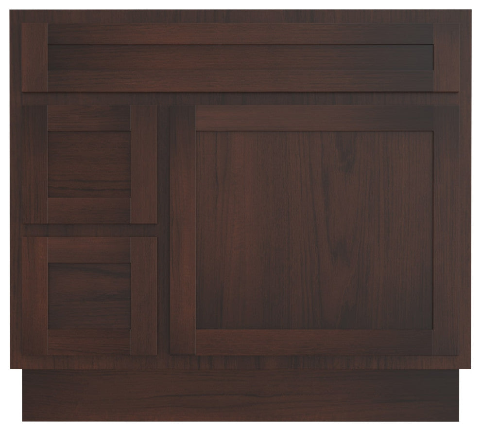 Vanity Art Vanity Base Cabinet, No Top, Drawers on Left, 36", Brown