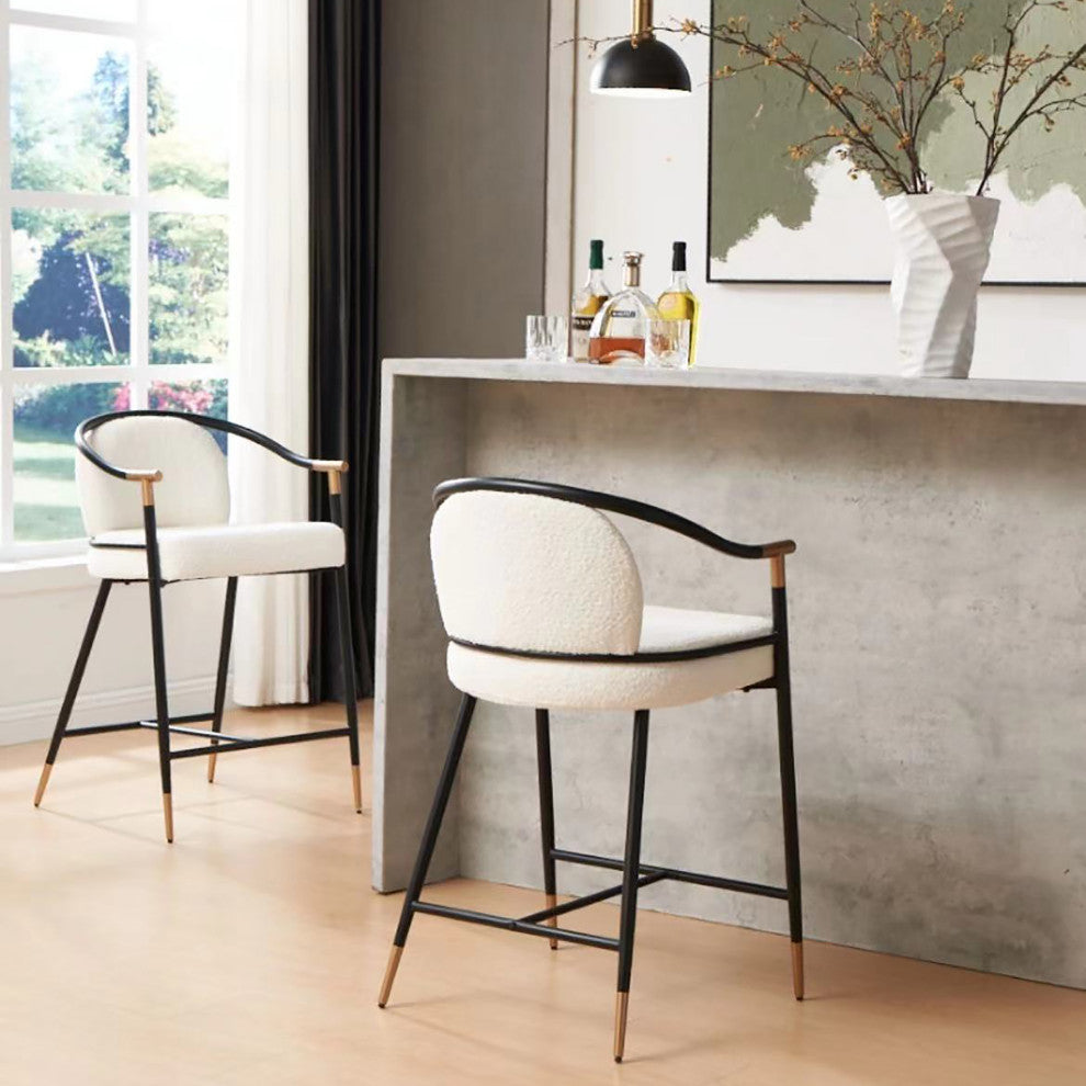 GDF Studio Contemporary Upholstered Counter Stools, Set of 2, Beige/Black/Gold
