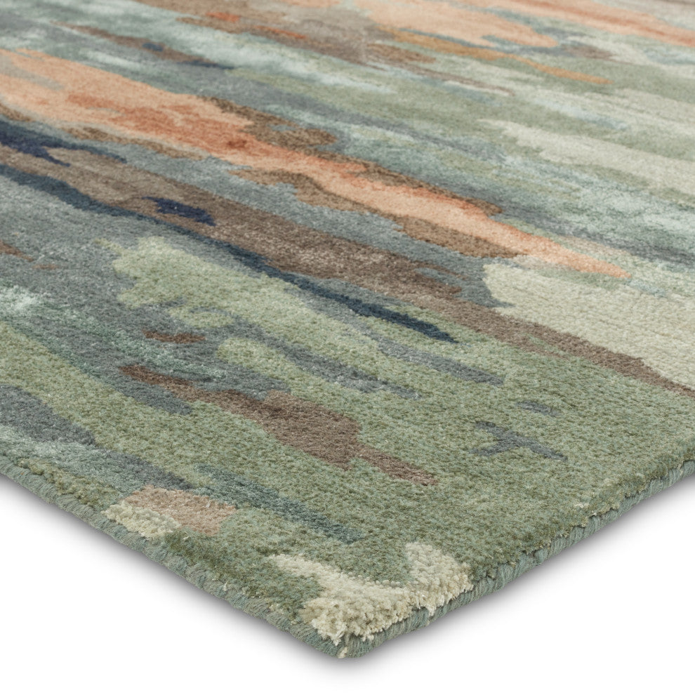 Ryenn Handmade Abstract Sage/ Peach Area Rug 6'X9'