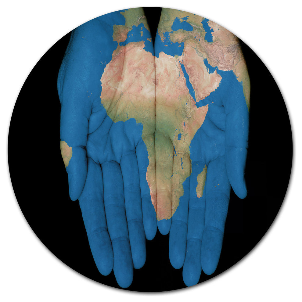 African Map In Our Hands, Large Disc Metal Wall Art, 23"