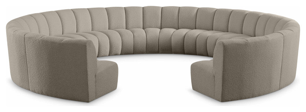 Infinity Black Boucle Fabric Upholstered Arc Shaped Modular Sectional, Brown, 11-Piece, Arc-Shaped