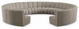 Infinity Black Boucle Fabric Upholstered Arc Shaped Modular Sectional, Brown, 11-Piece, Arc-Shaped