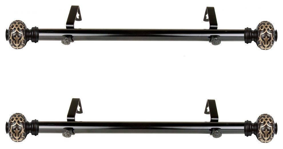 Amber 1" Diameter Side Curtain Rod 12-20" Long, Set of 2, Black