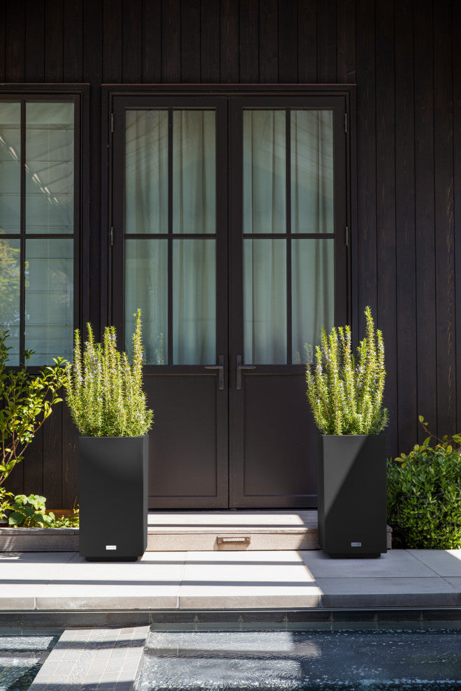 Veradek Block Series Pedestal Planter, Black, Short