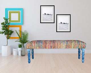 Colorful Chindi Bench with Blue Legs, 47" Length