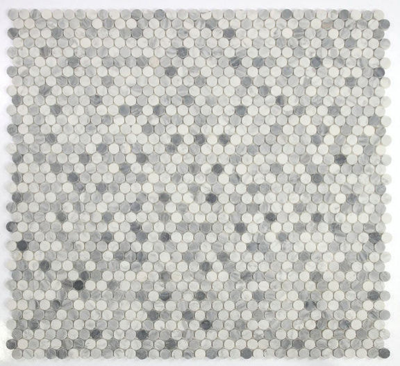 Mosaic Tile Marble Penny Coin Series, Gray White Matte