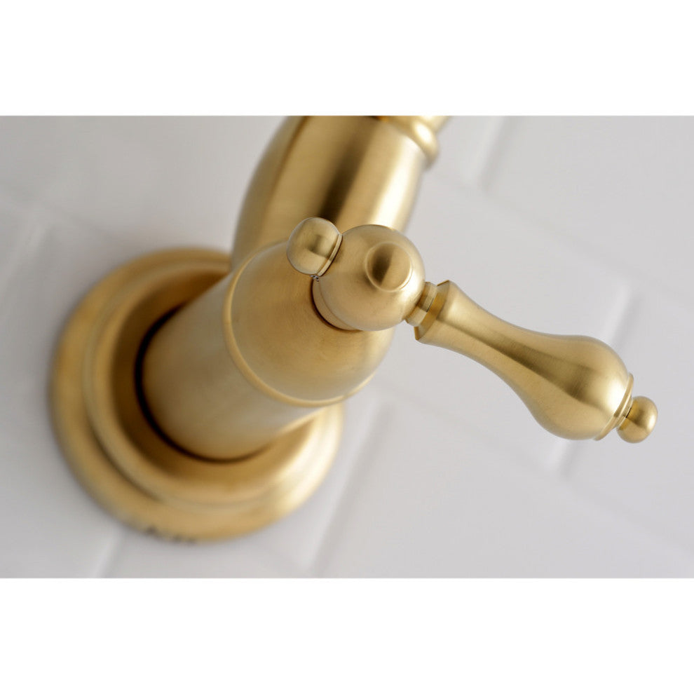 Kingston Brass Wall Mount Pot Filler Kitchen Faucet, Brushed Brass