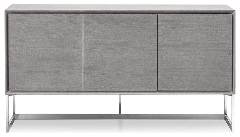HomeRoots 60" X 15" X 32" Gray oak Stainless Steel Buffet