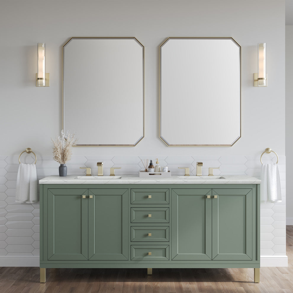 Chicago 72" Double Vanity, Smokey Celadon, Ethereal Noctis Quartz