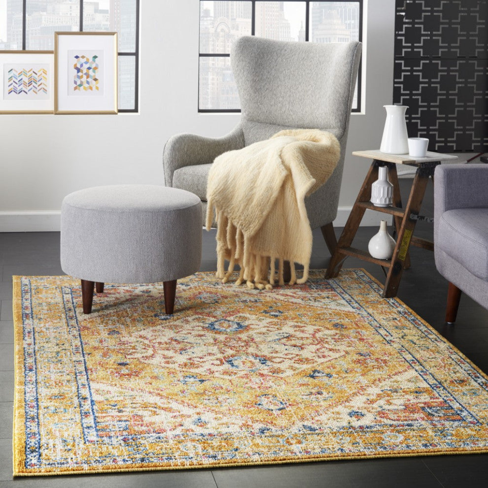 5' X 7' Yellow And Ivory Dhurrie Area Rug