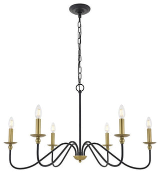 Living District Rohan 6 Light Pendant, Matte Black and Brass