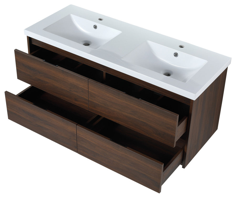Wall-Mounted Plywood Bath Vanity Set, Integrated Sink