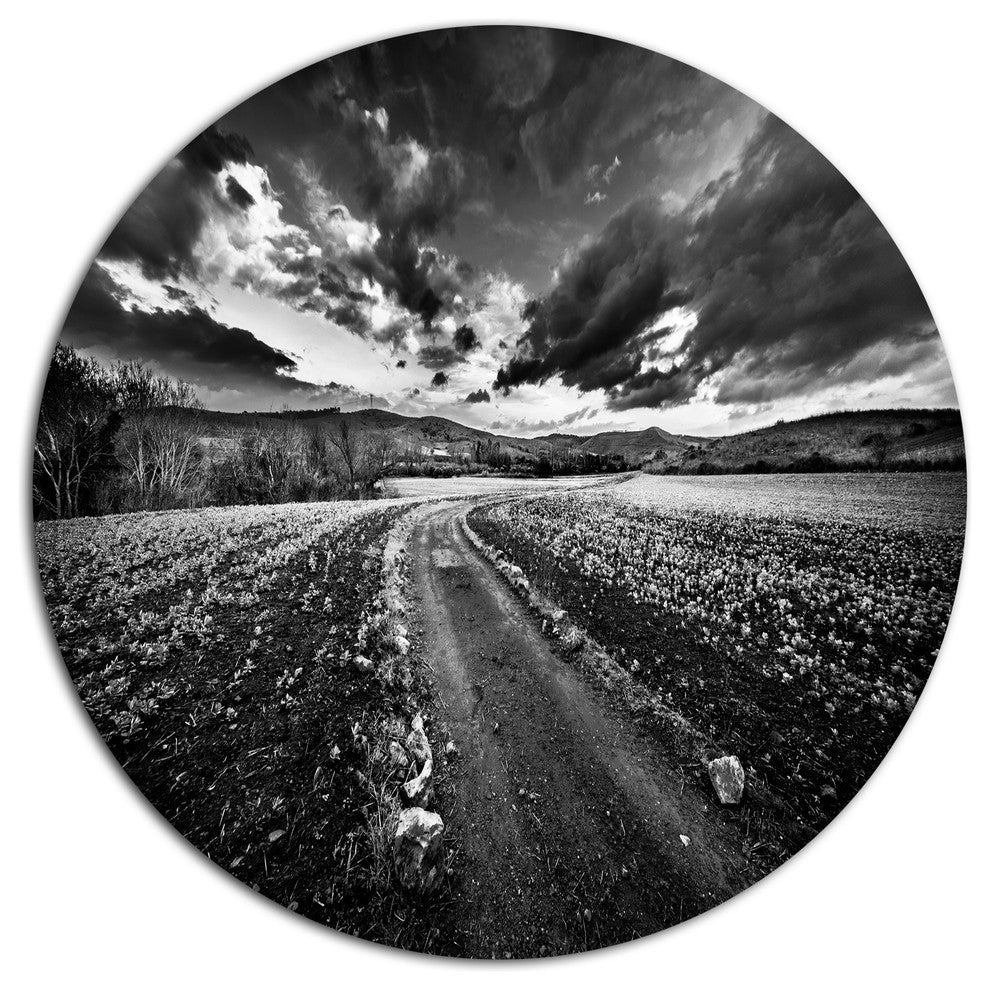 Black White Landscape From Sardinia, Landscape Disc Metal Artwork, 23"