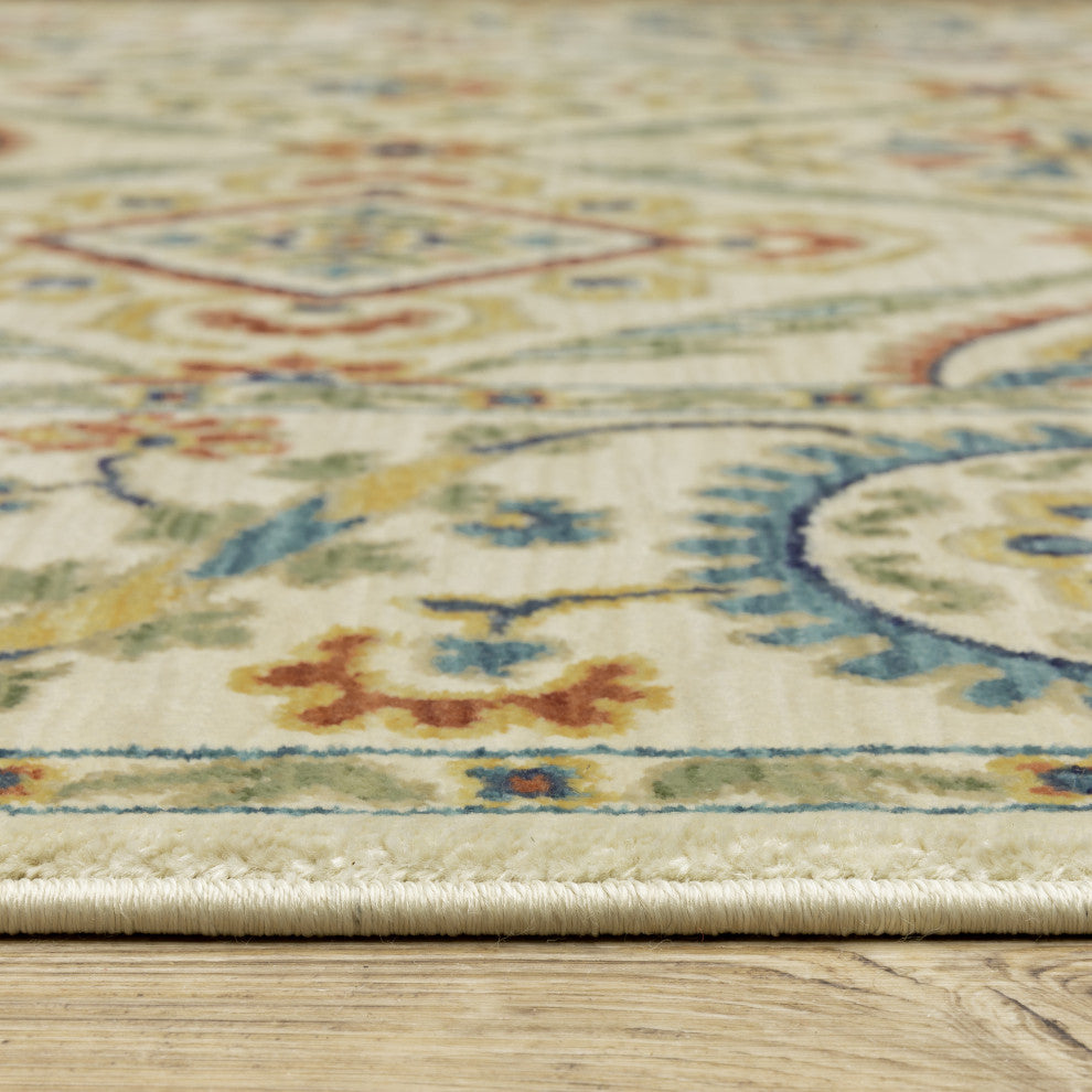 Fabienne Spiral Floral Indoor Ivory/Multi Area Rug, Ivory, 5'3"x7'6"