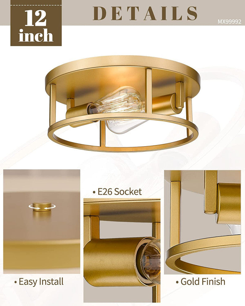 12 inch light Flush Mount Light antique round ceiling lamp with gold finish
