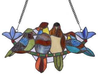 CHLOE Lighting Tropical Birds Tiffany Animal Design Window Panel 16"x9"