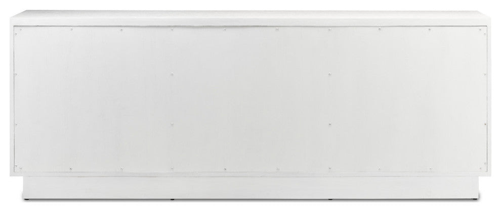 Back view showing rear panel of the credenza on white background.