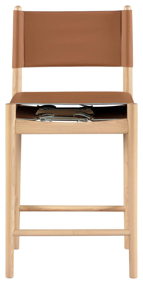 Rawlins Upholstered Bar and Counter Stool, Cognac, Vegan Leather, Natural