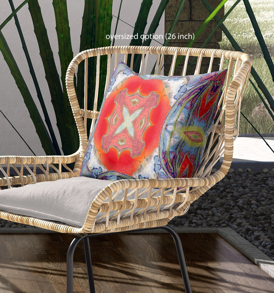 20" Blue Orange Geo Tribal Indoor Outdoor Throw Pillow