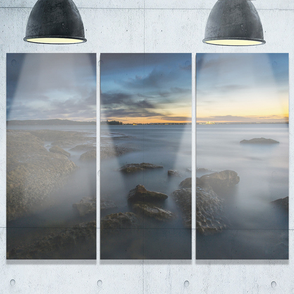 "Bluish Sunset at La Perouse Sydney" Metal Wall Art, 3 Panels, 36"x28"