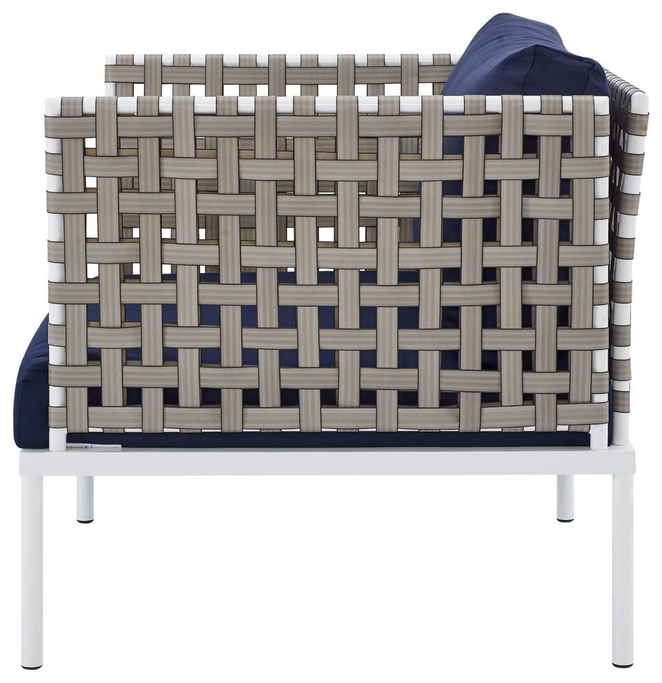 Lounge Sectional Sofa Chair Table Set, Sunbrella, Aluminum, Blue Navy, Outdoor