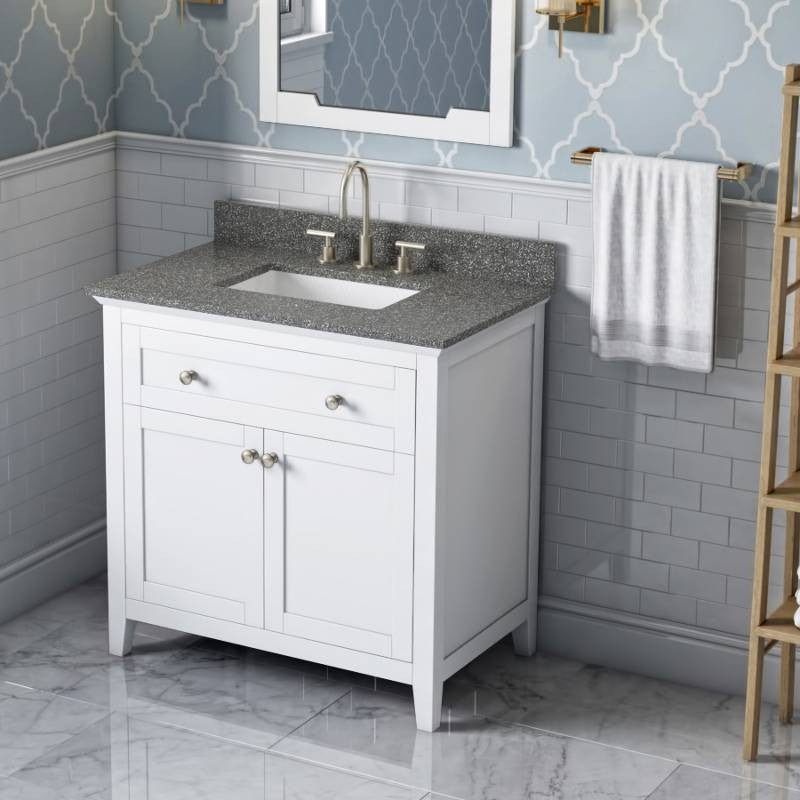 Chatham Traditional 36" White Single Sink Vanity, Boulder Cultured Marble Vanity
