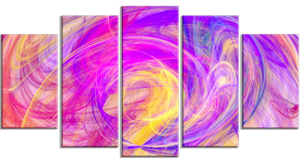 Purple Mystic Psychedelic Texture, Contemporary Art on Canvas, 60"x32", 5 Panels