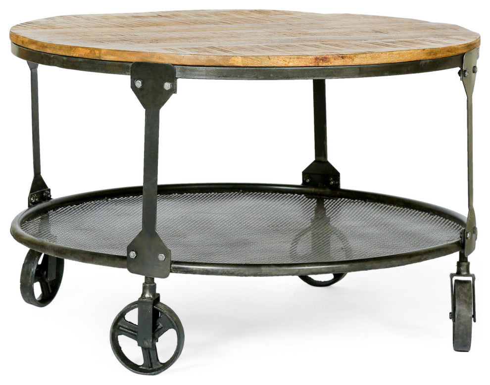 Senia Modern Industrial Handcrafted Mango Wood Coffee Table, Natural and Black