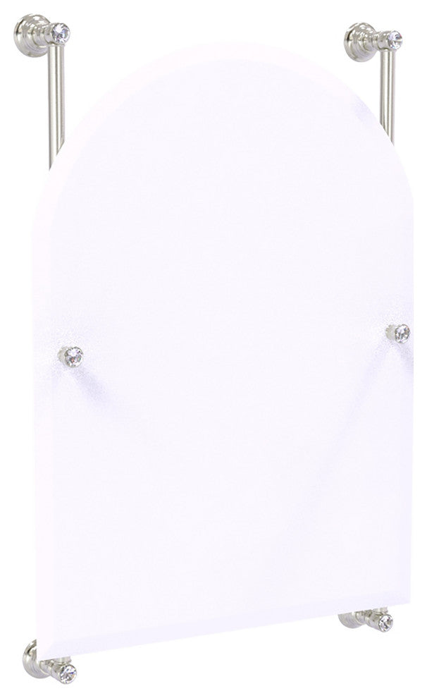 Carolina Crystal Arched Top Frameless Rail Mounted Mirror, Satin Nickel