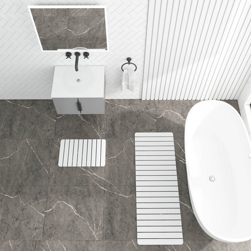 Diatomite Quick-Dry Stone Bath Mat Set, White, X-Large/Medium Mats