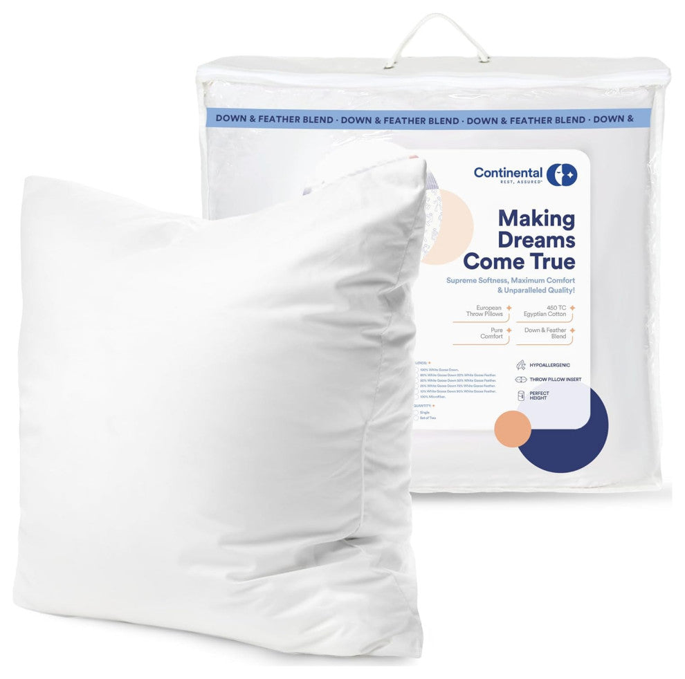 Decorative Throw Pillow Insert - Fluffy Euro Cushion Insert for bed or Couch, White, 20x20 Inch - 1 Pack, 10% Down, 90% Feather