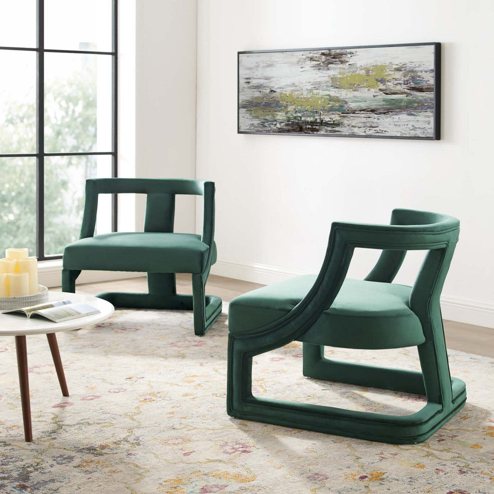 Armchair Accent Chair, Set of 2, Green, Velvet, Modern, Lounge Cafe Hospitality