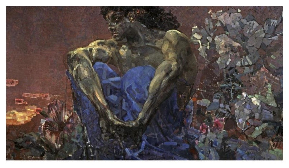 "Demon Seated" Digital Paper Print by Mihail Aleksandrovic Vrubel, 24"x14"