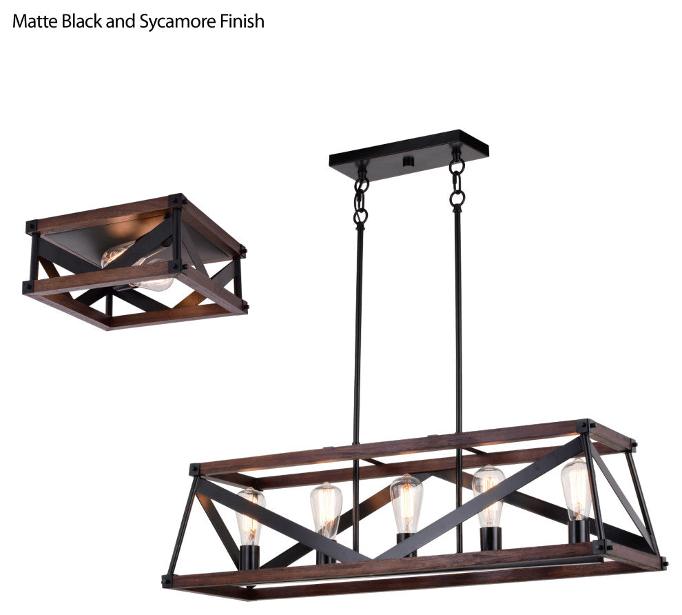 Wade 13" 2 Light Flush Mount Matte Black and Sycamore